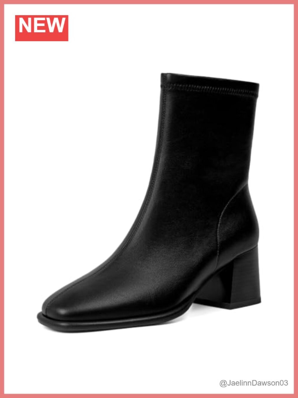 Square Toe Ankle Boots Chunky Block Heel Side Zipper Faux Leather Booties
